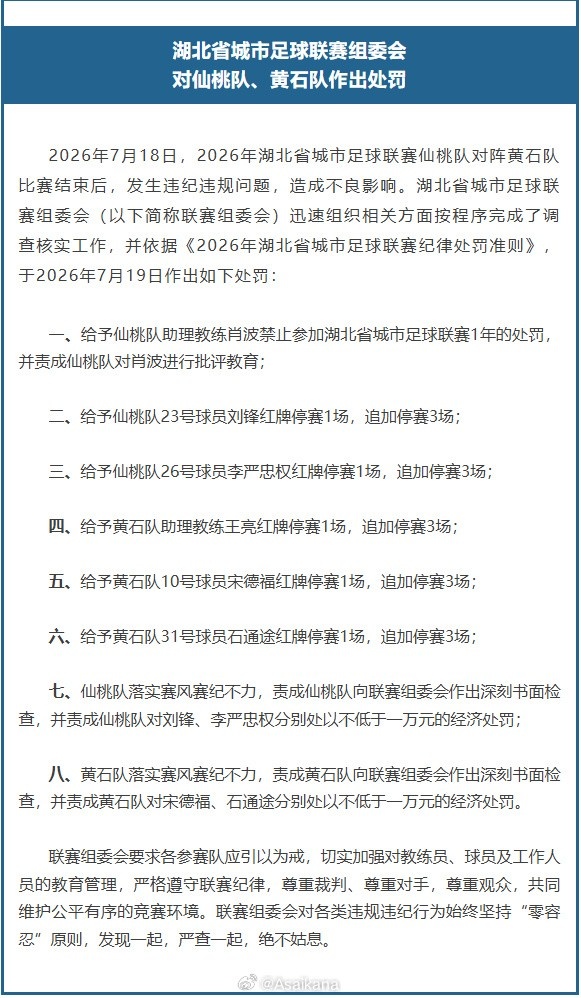 楚超冲突后续:肖波禁赛一年,两队共5人追加停赛 楚超冲突后续:肖波禁赛一年,两队共5人追加停赛